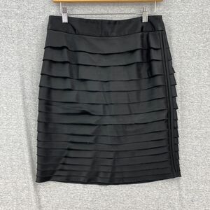White House Black Market Skirt Womens 2 Dark Gray Satin Tiered Lined Pencil